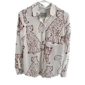 Rails Button Down Shirt Womens Size XS White Ivory Kathryn Camel Jungle Cats